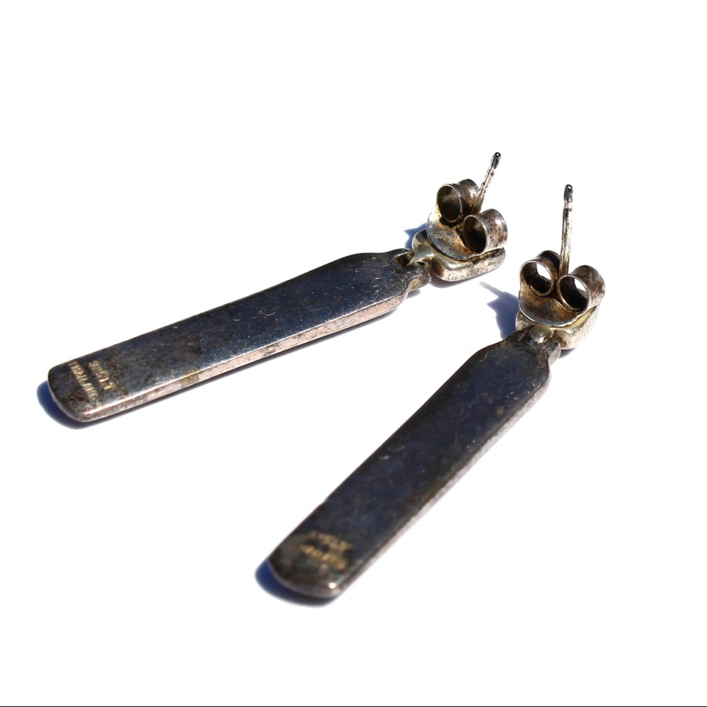 Vintage Sterling Silver Rectangle Dangle Earrings - image 3